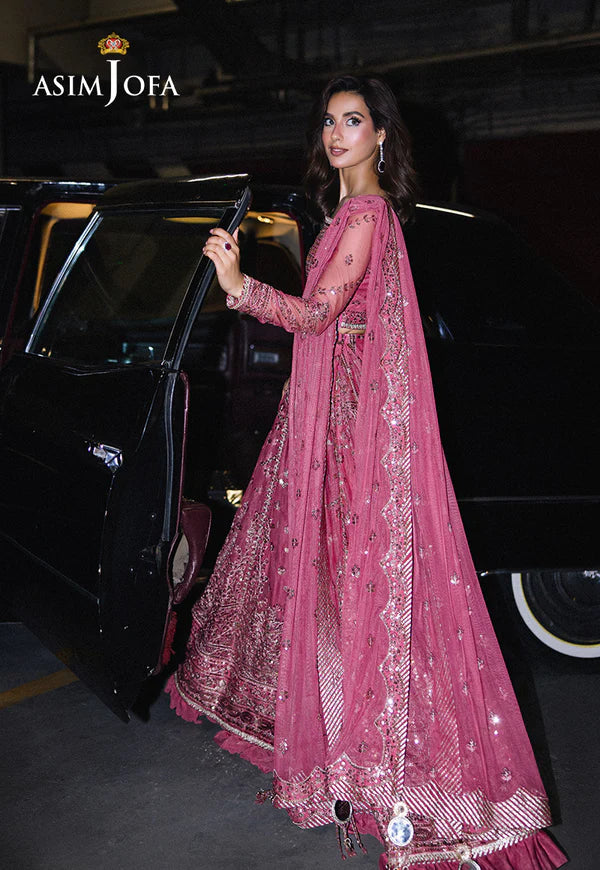 Asim Jofa | Pink Embroidered Sequined Net Lehenga Choli