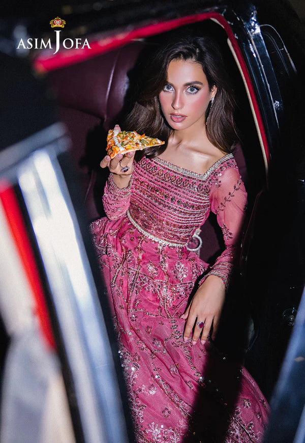 Asim Jofa | Pink Embroidered Sequined Net Lehenga Choli