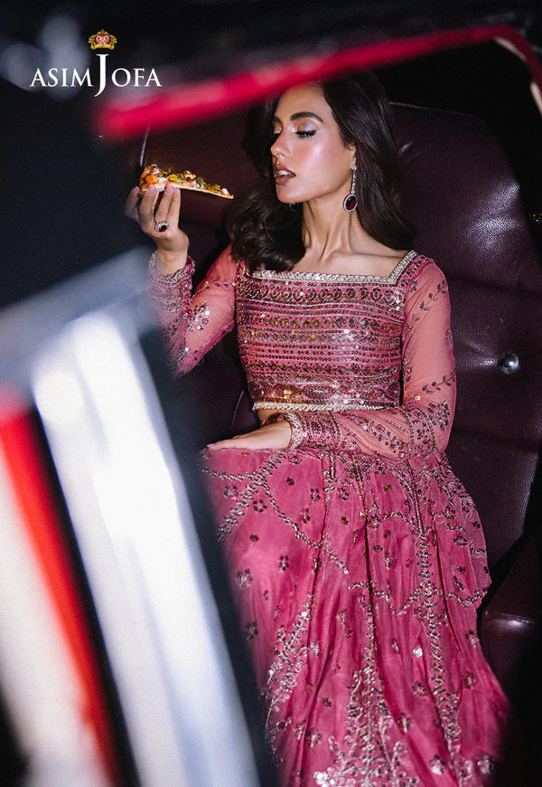 Asim Jofa | Pink Embroidered Sequined Net Lehenga Choli