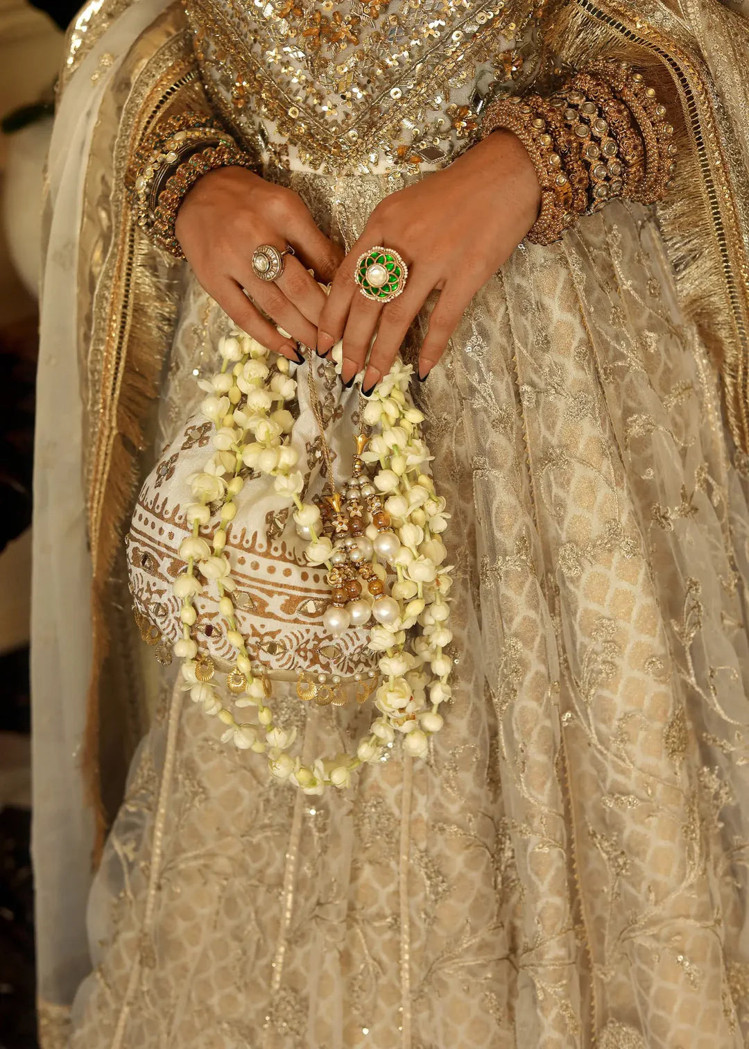 Sukhan | Cream Organza Jamawar Embellished Pishwas