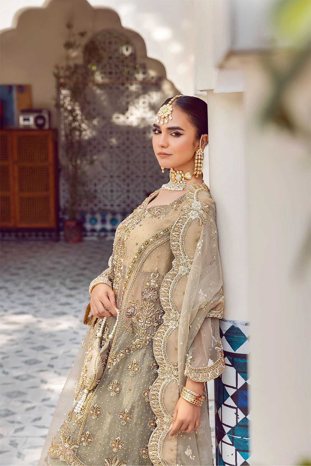 Ada | Dusty Green Organza Embellished Sharara