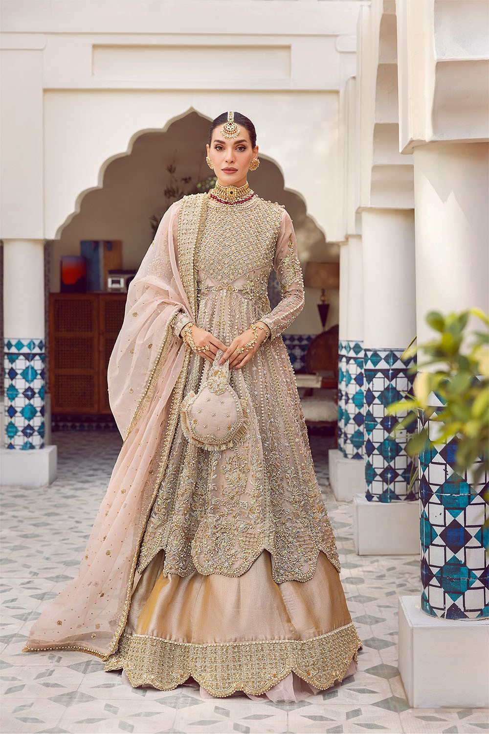 Rani Mehal | Pink Organza Embellished Bridal Lehenga