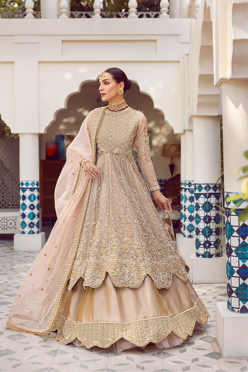 Rani Mehal | Pink Organza Embellished Bridal Lehenga