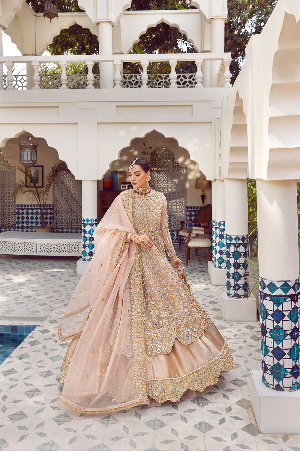 Rani Mehal | Pink Organza Embellished Bridal Lehenga