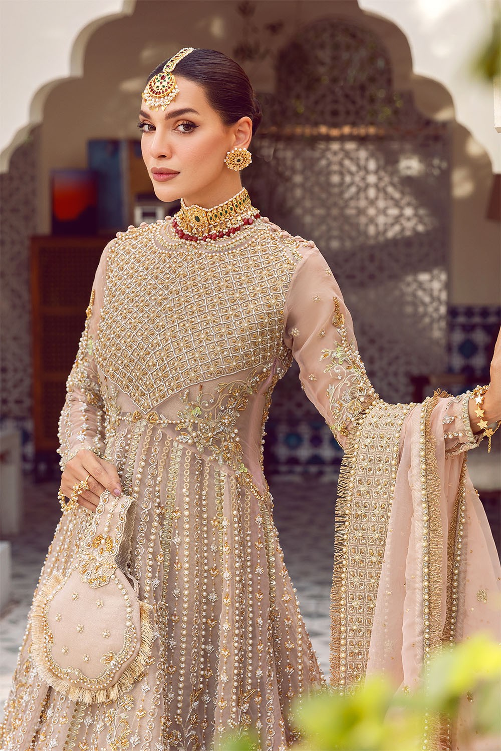 Rani Mehal | Pink Organza Embellished Bridal Lehenga