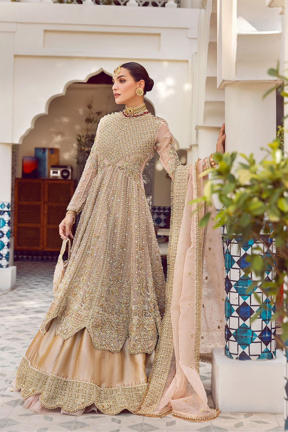 Rani Mehal | Pink Organza Embellished Bridal Lehenga