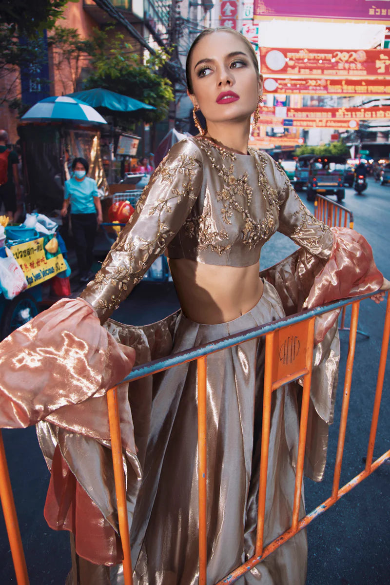 Leur | Brown Silk Embellished Lehenga Choli
