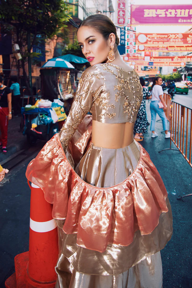 Leur | Brown Silk Embellished Lehenga Choli