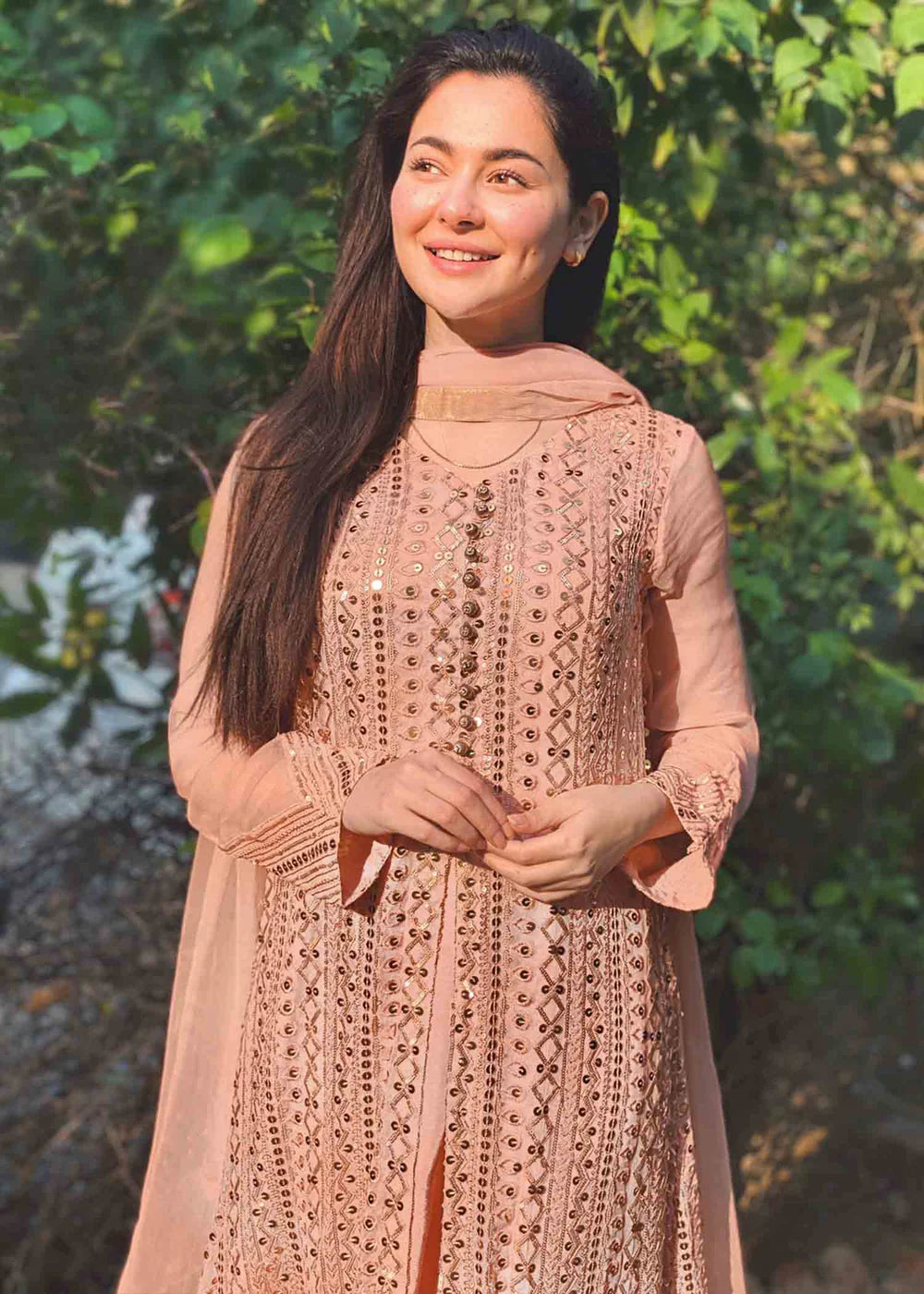 Ufaq | Peach Chikenkari Embellished Gown
