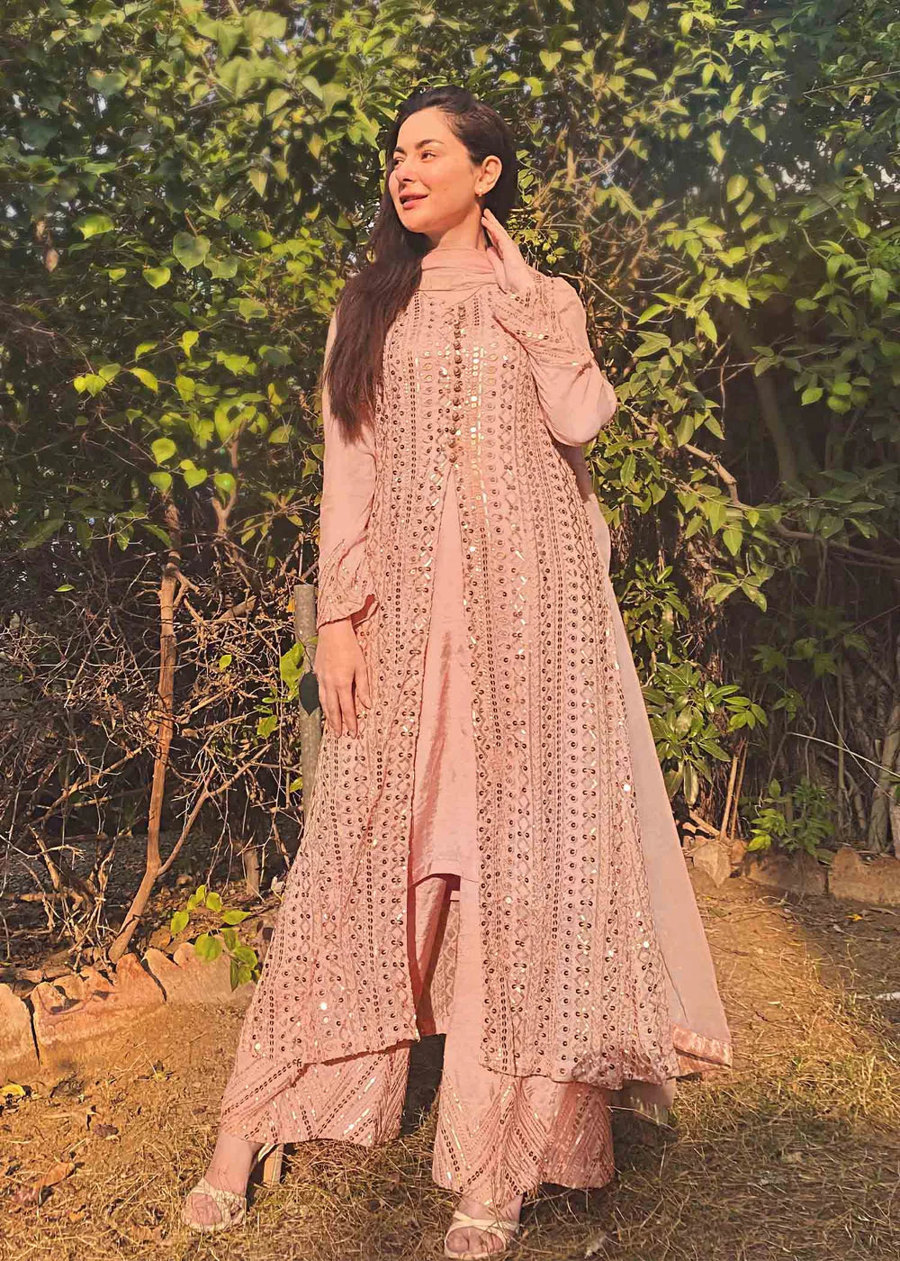 Ufaq | Peach Chikenkari Embellished Gown