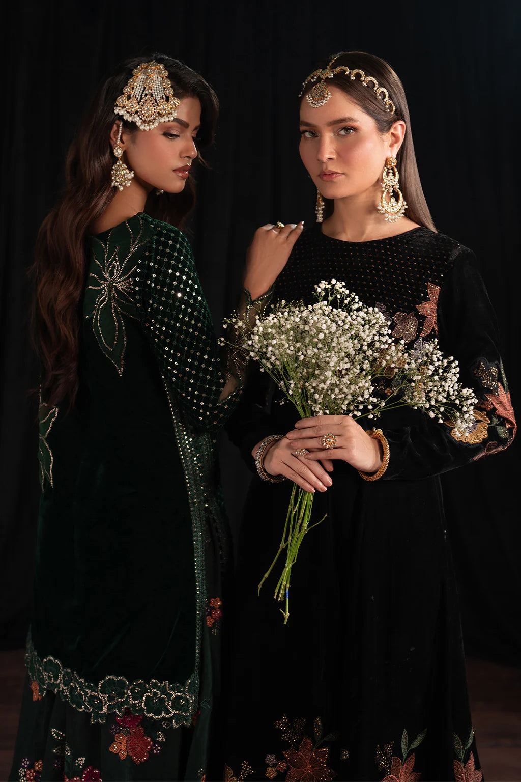 Iznik | Black Velvet Embroidered Frock