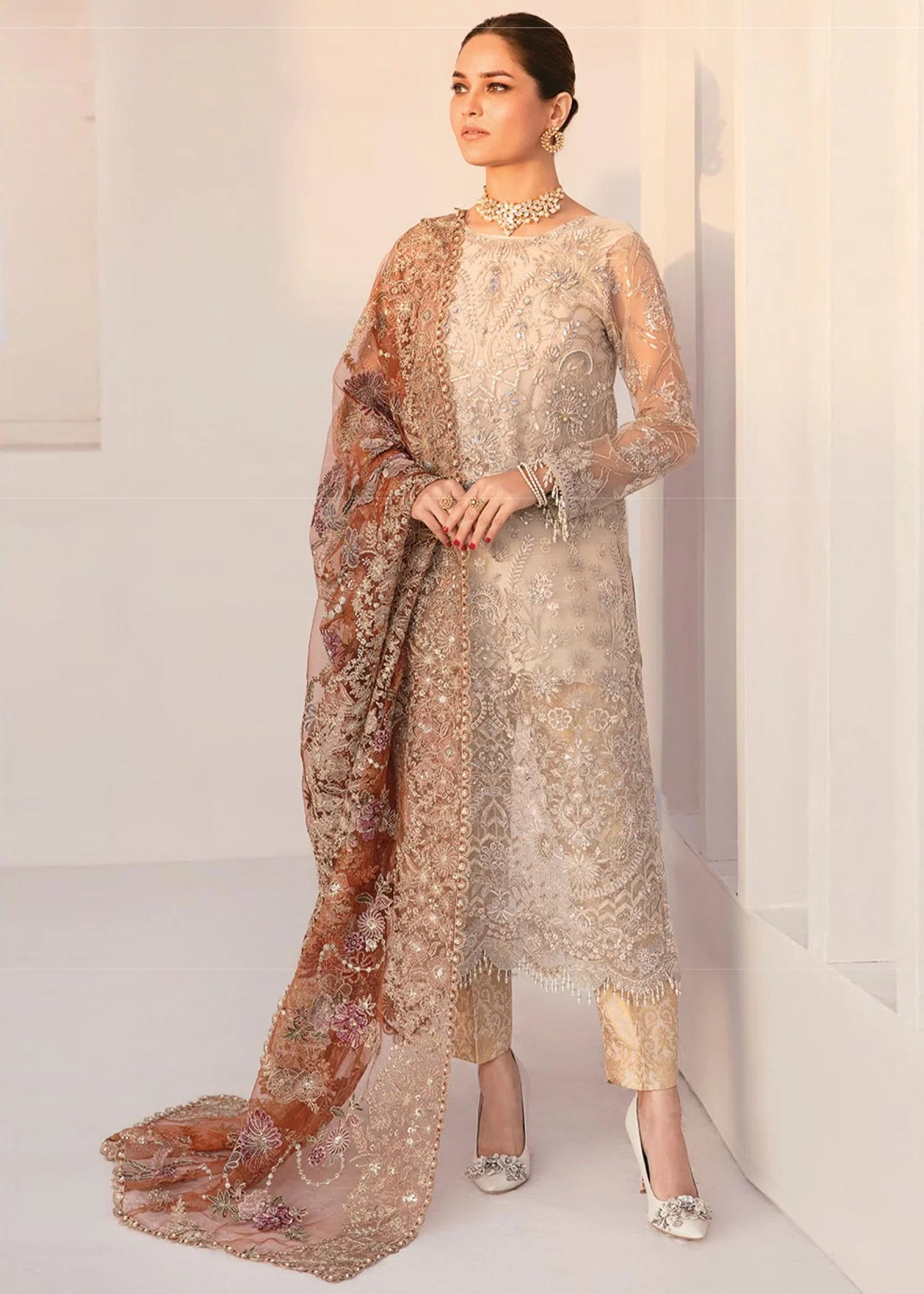 BAROQUE | Embroidered Embellished Net Festive Wear Suit