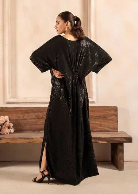 Surmayi | Black Chiffon Embroidered Kaftan