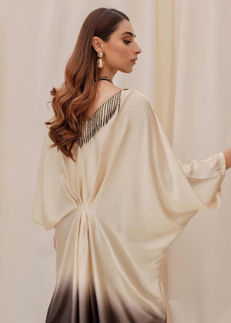 Orchid | Beige and Black Ombre Silk Kaftan
