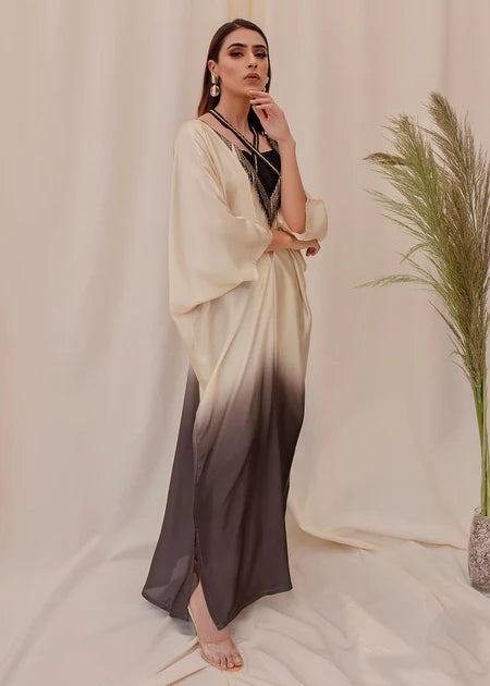 Orchid | Beige and Black Ombre Silk Kaftan