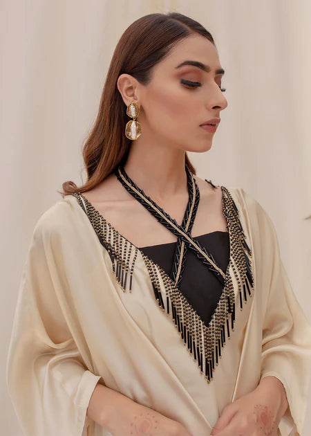 Orchid | Beige and Black Ombre Silk Kaftan