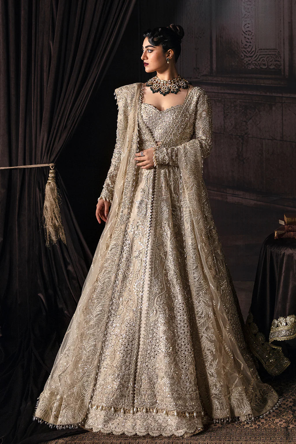 Margaret | Golden Zari Hand Embellished Front Panel Gown
