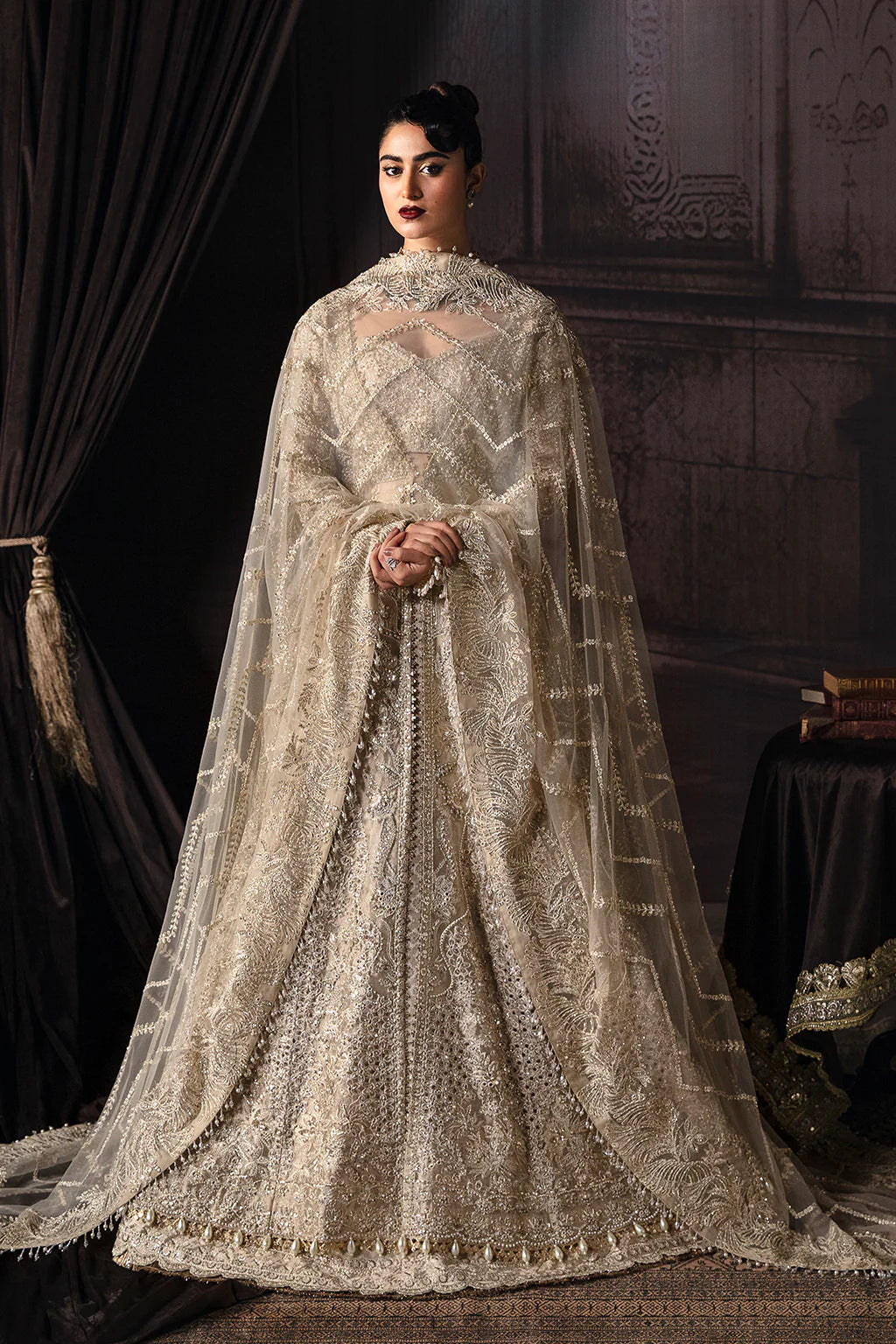 Margaret | Golden Zari Hand Embellished Front Panel Gown