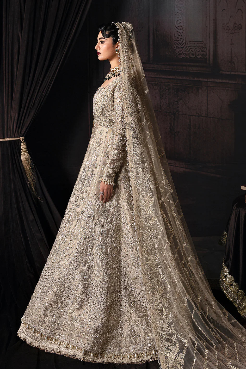 Margaret | Golden Zari Hand Embellished Front Panel Gown