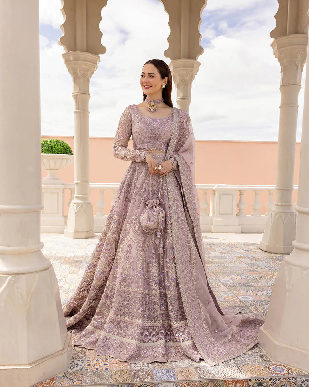 Faiza Saqlain | Lilac Net Embroidered Embellished Lehenga Choli