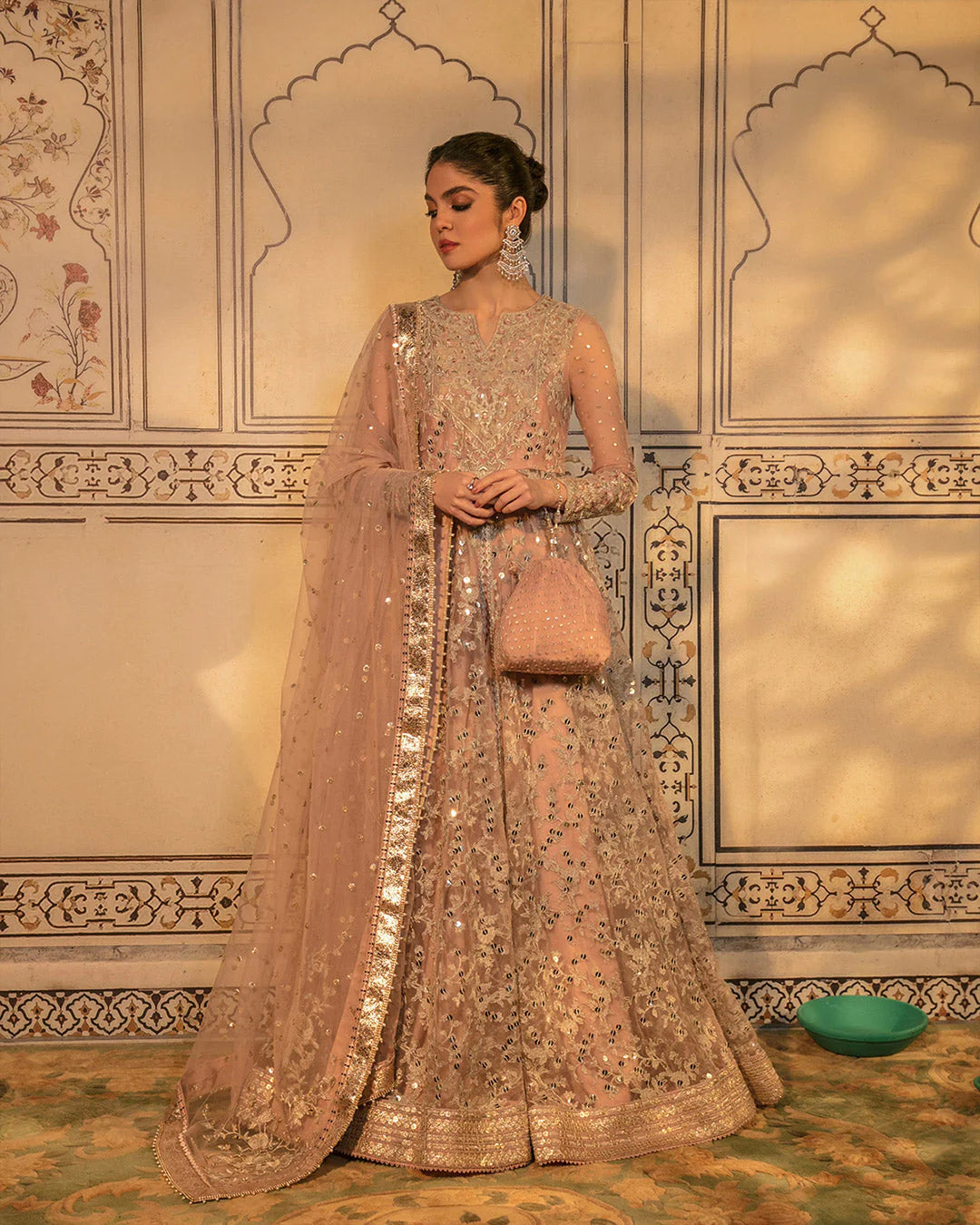 Faiza Saqlain | Embellished Zari Net Pishawas Churidar Dress