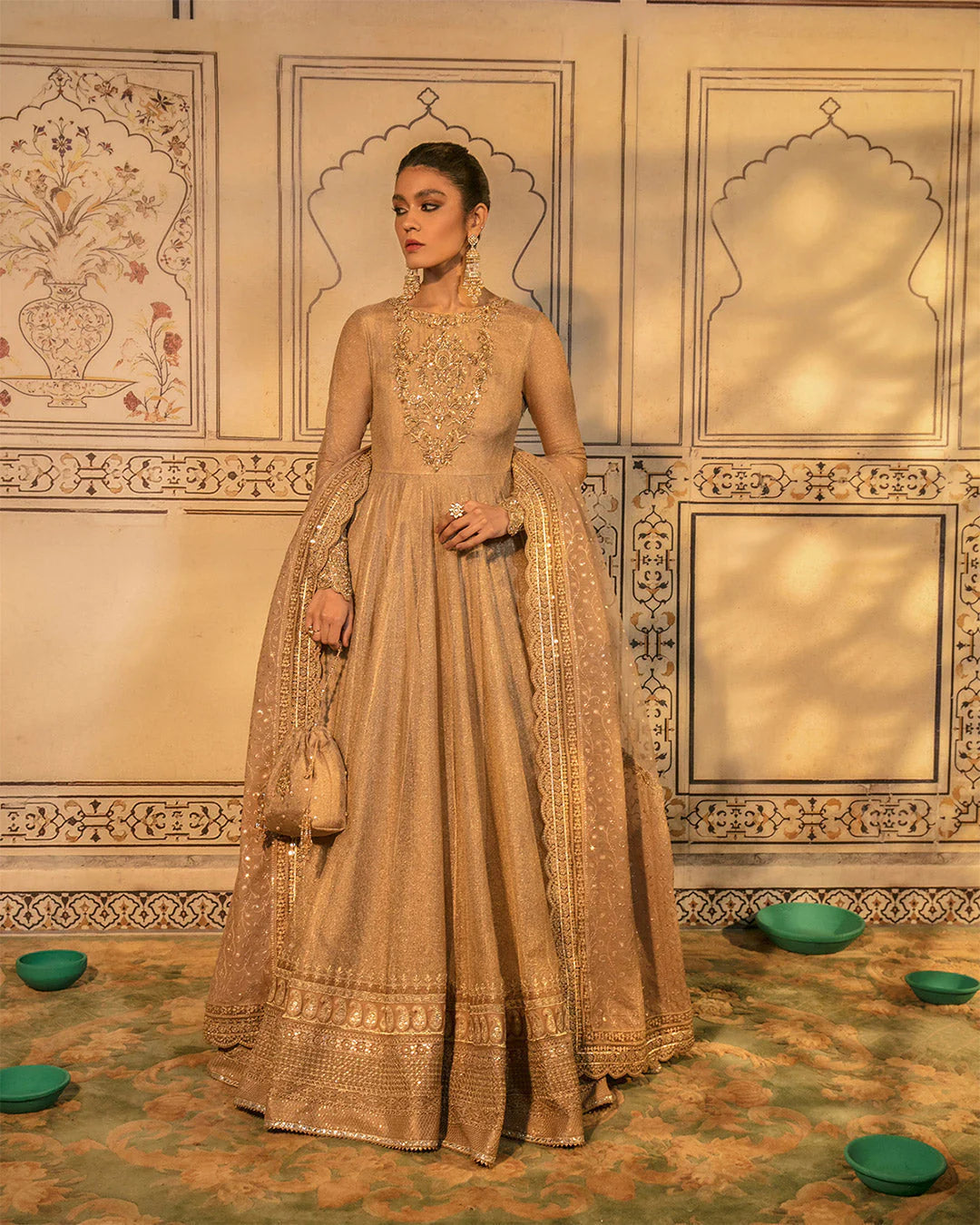 Faiza Saqlain | Embellished Zari Net Pishawas Churidar Dress