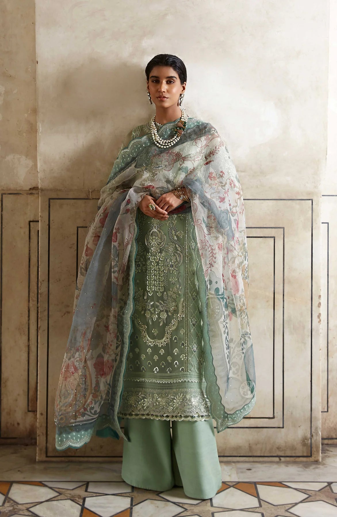 Gulbano | Organza Embroidered Long Shirt