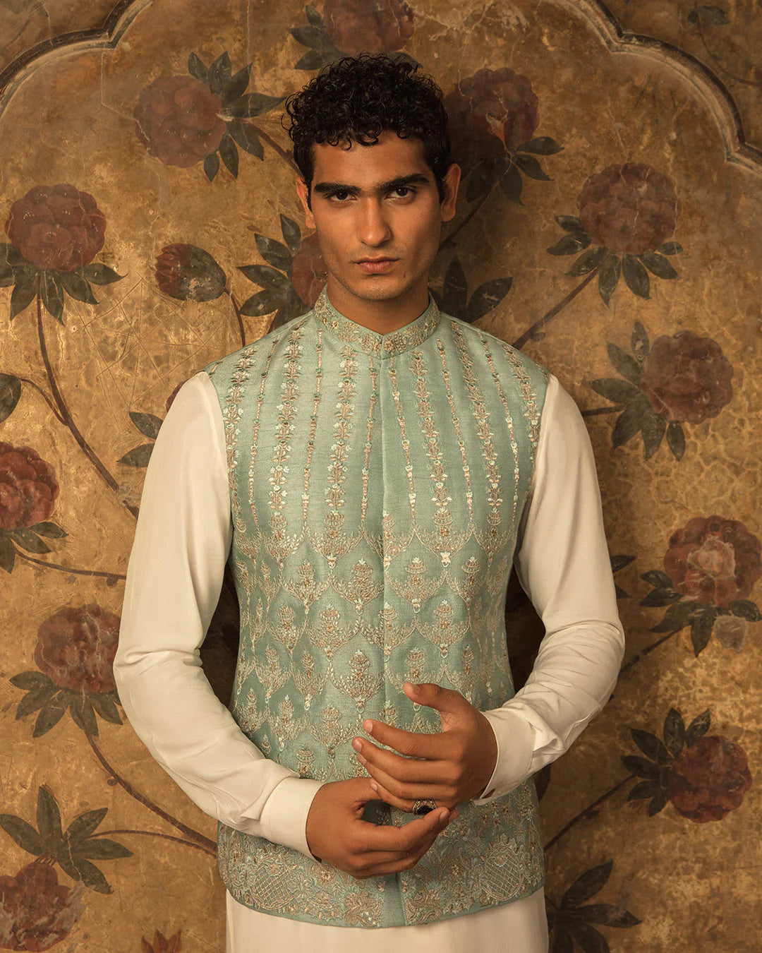 Faiza Saqlain Ice Blue Embroidered Korean Raw Silk Set