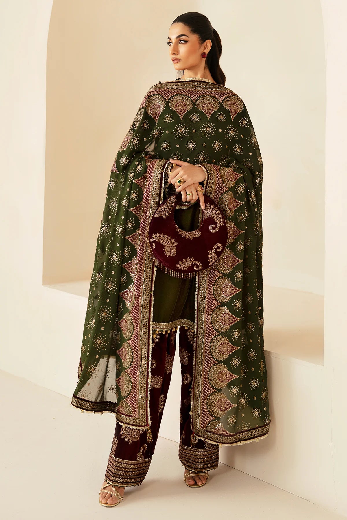 Jasmin | Green Embroidered Velvet Suit