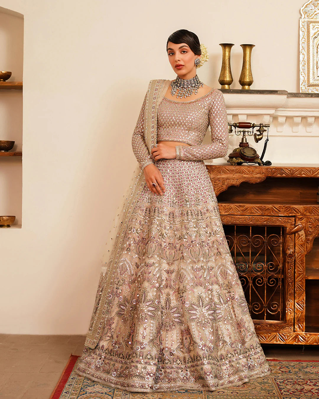 Faiza Saqlain | Embroidered Embellished Chiffon Lehenga Choli