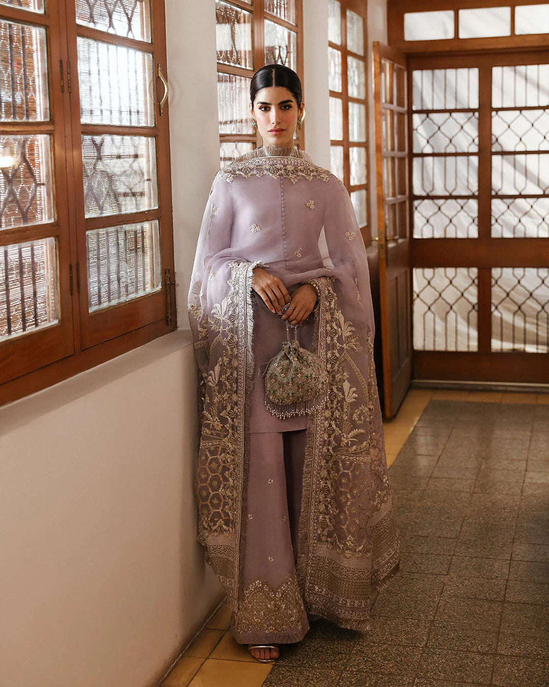 Faiza Saqlain | Lilac Raw Silk Embroidered Suit