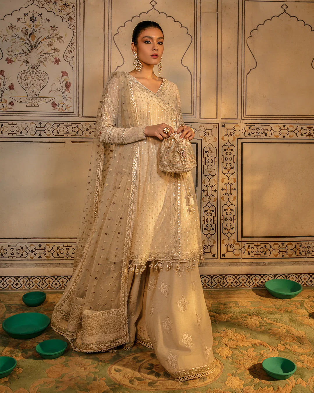 Faiza Saqlain | Embroidered Karandi Angrakha Sharara