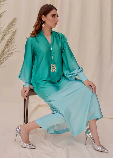 Gladiolus | Teal Blue Ombre Long Co Ord Set