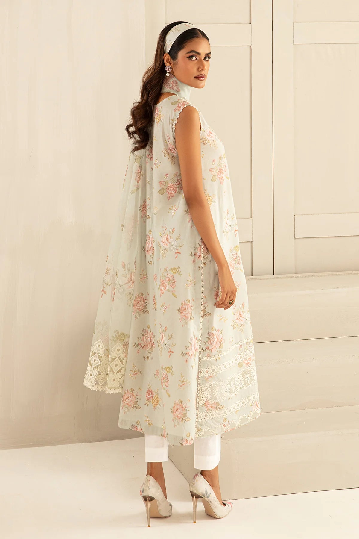 White Printed Floral Lawn Dress