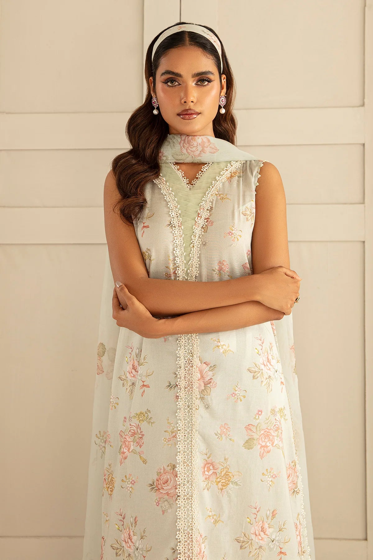 White Printed Floral Lawn Dress