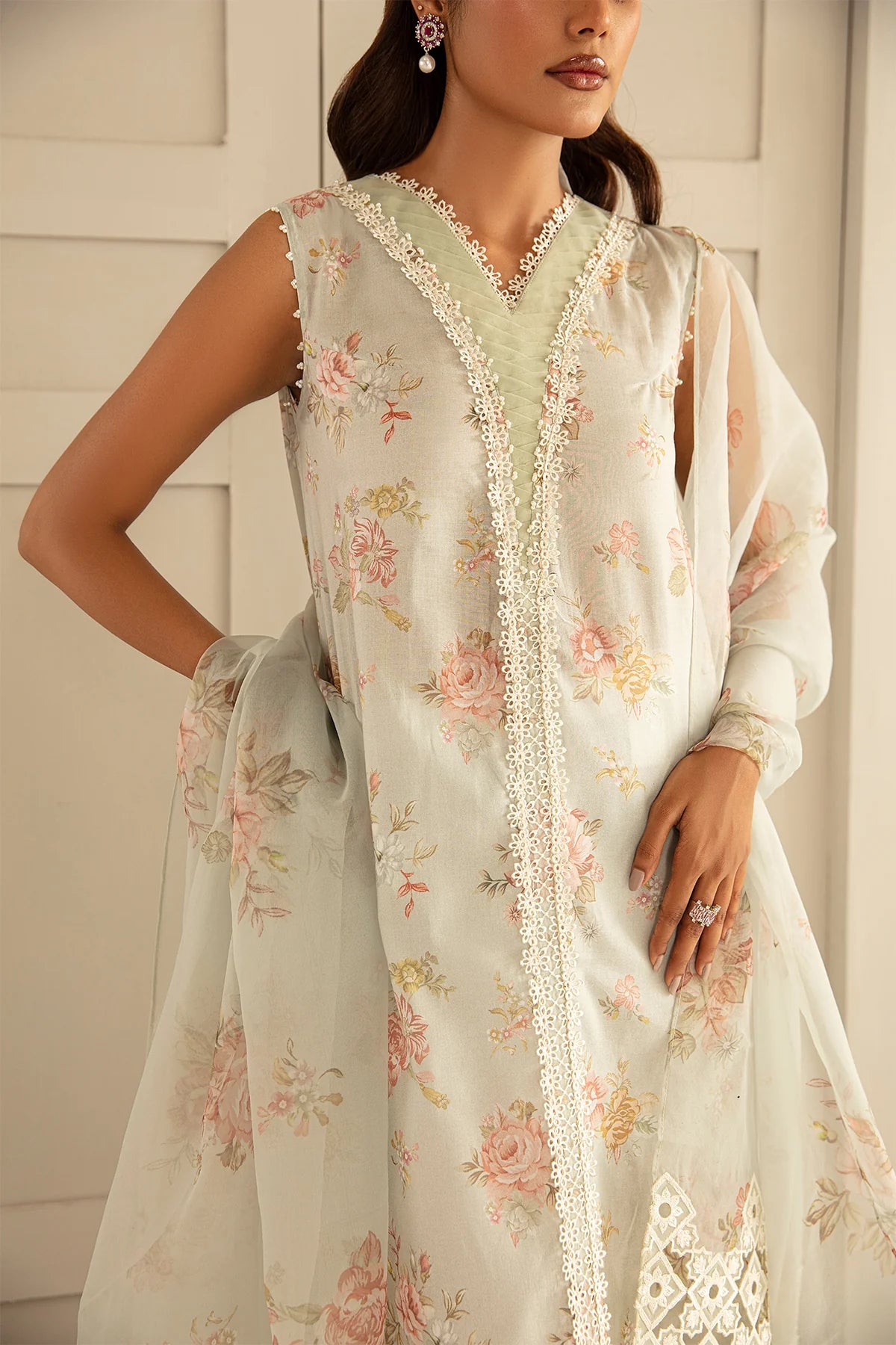 White Printed Floral Lawn Dress