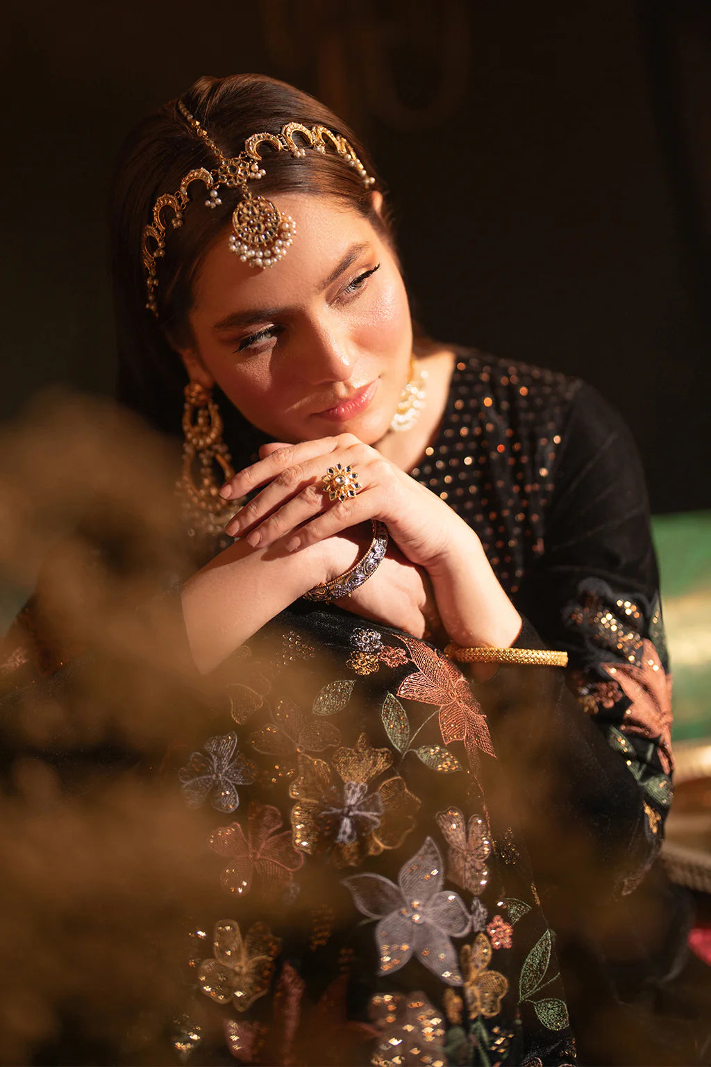 Iznik | Black Velvet Embroidered Frock