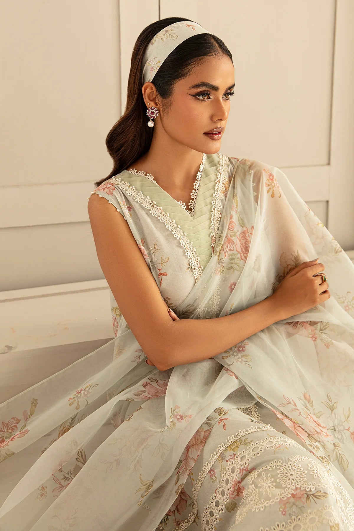 White Printed Floral Lawn Dress