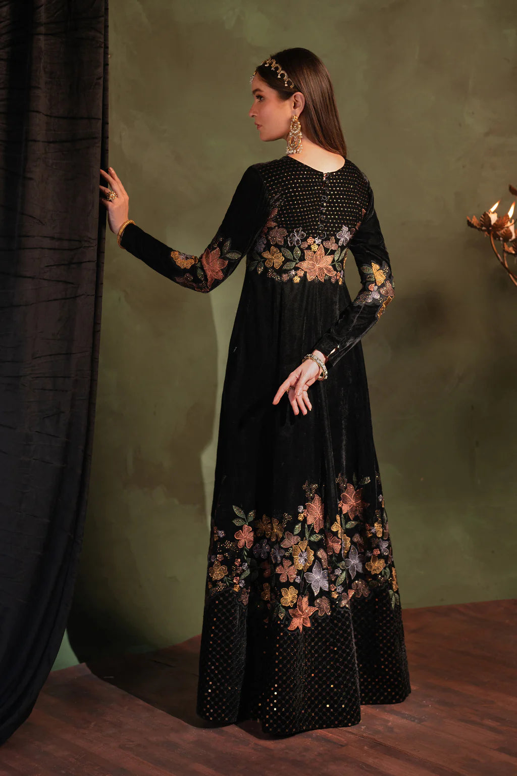 Iznik | Black Velvet Embroidered Frock