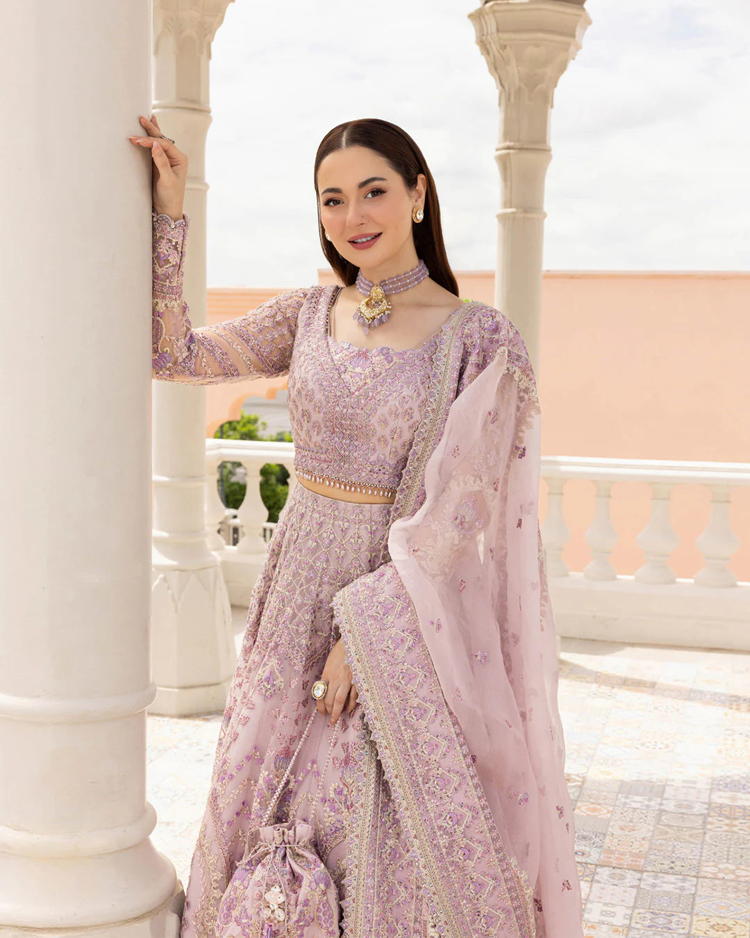 Faiza Saqlain | Lilac Net Embroidered Embellished Lehenga Choli