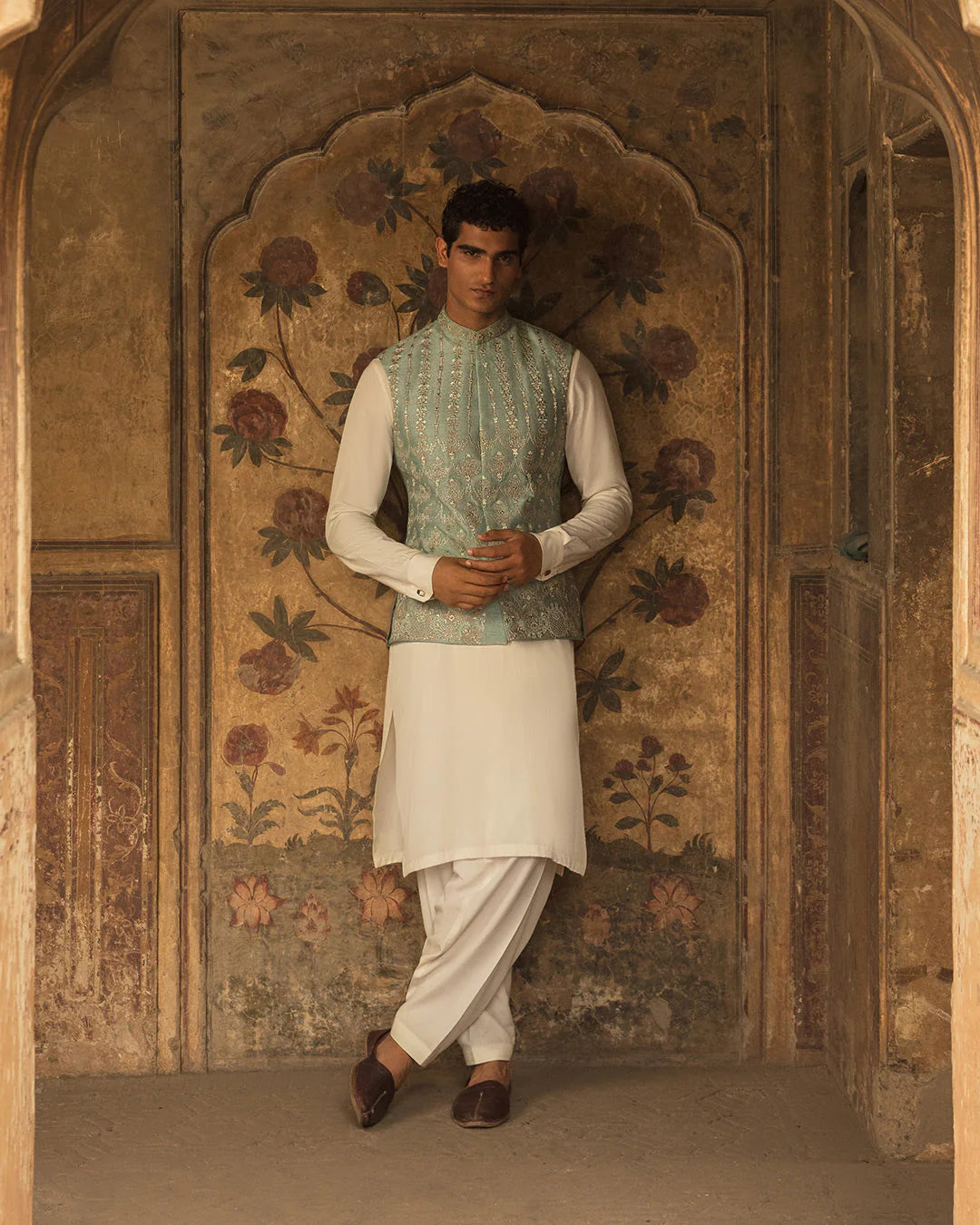 Faiza Saqlain Ice Blue Embroidered Korean Raw Silk Set