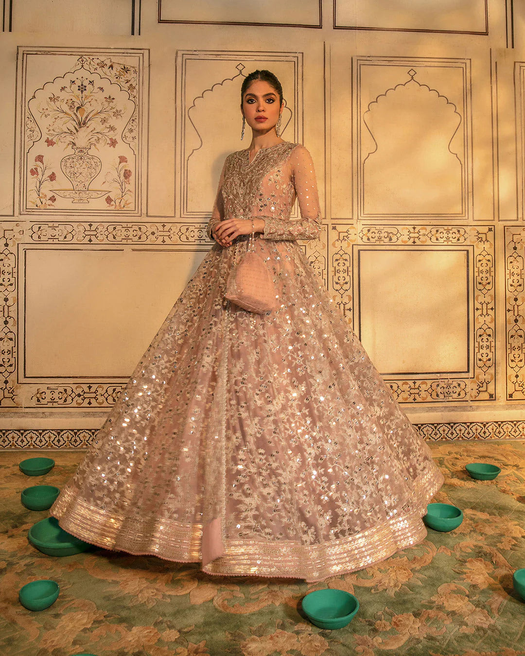Faiza Saqlain | Embellished Zari Net Pishawas Churidar Dress