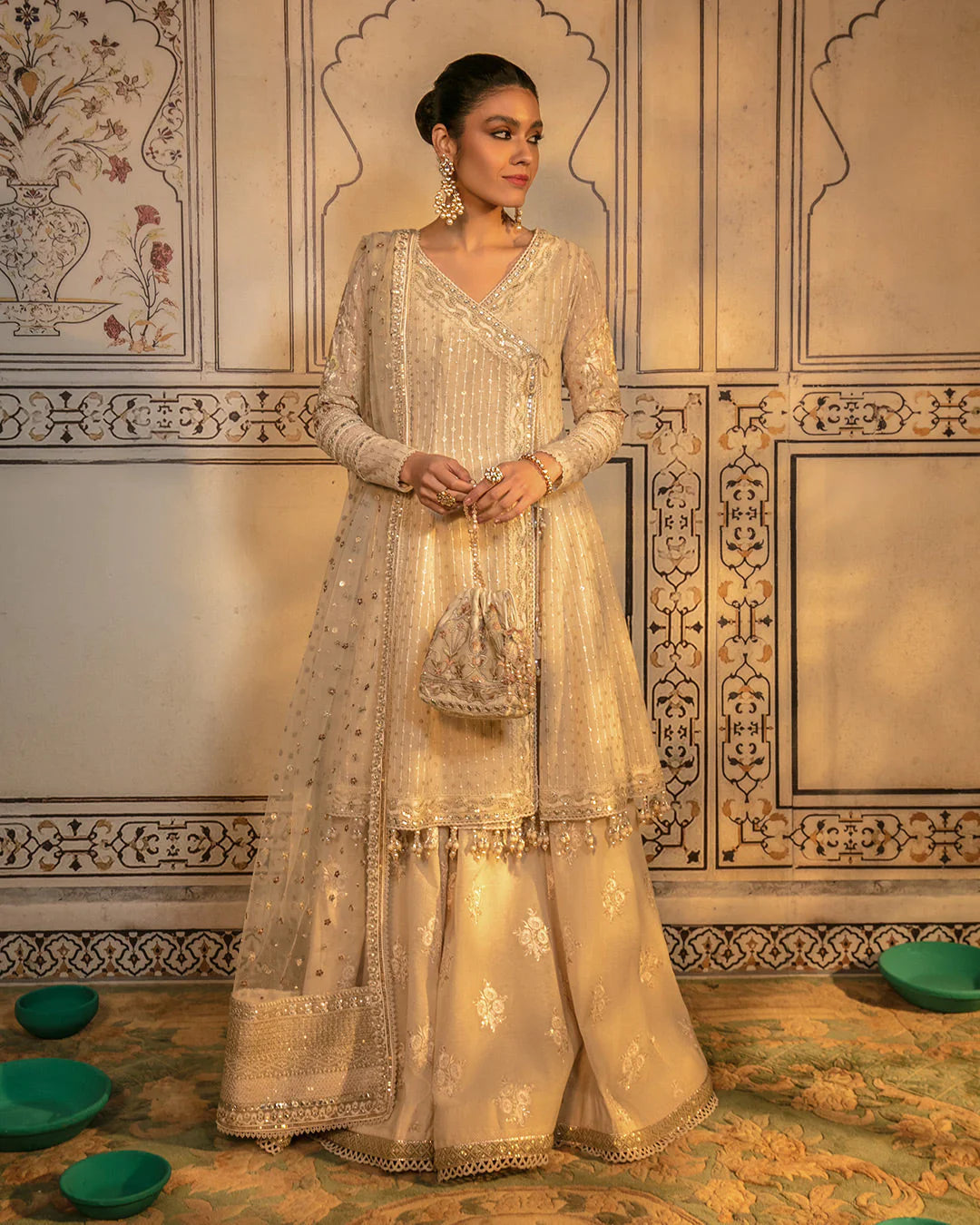 Faiza Saqlain | Embroidered Karandi Angrakha Sharara