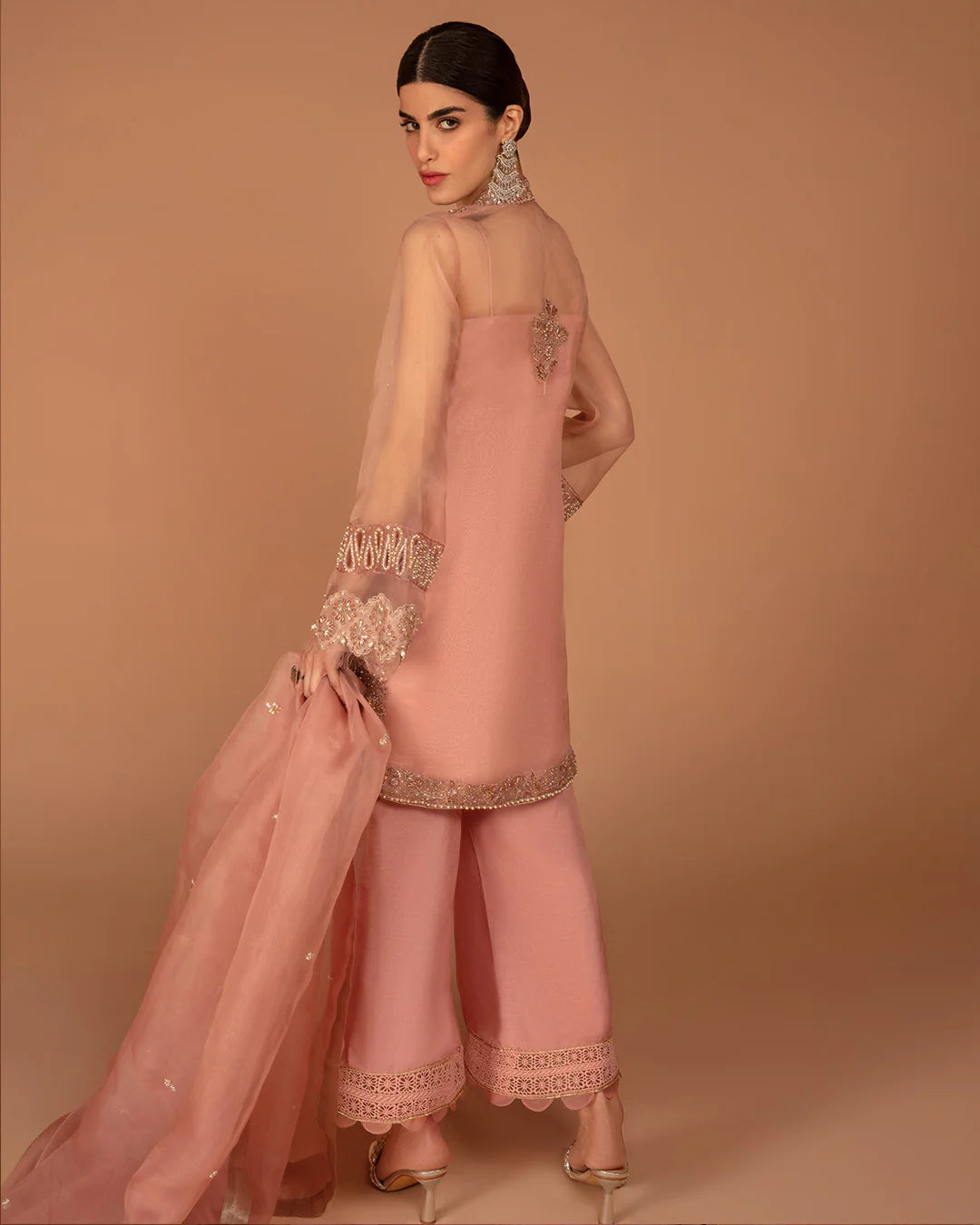 Faiza Saqlain | Peach Embellished Organza Suit