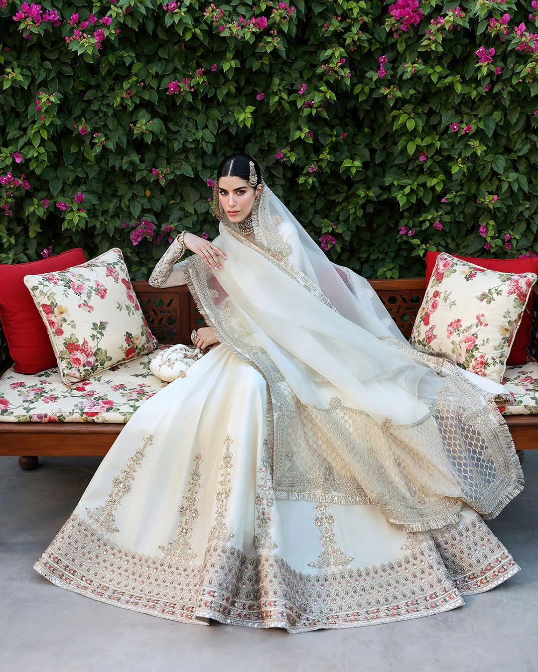 Faiza Saqlain | Off White Embroidered Korean Raw Silk Pishwas