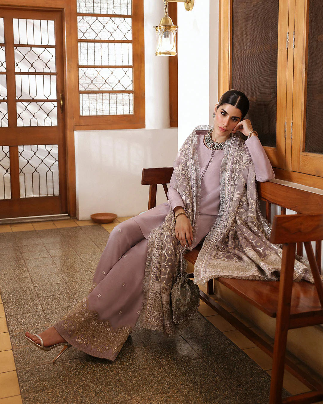 Faiza Saqlain | Lilac Raw Silk Embroidered Suit