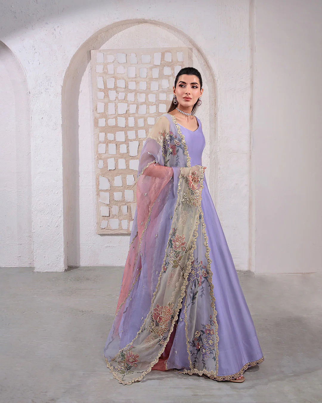 Faiza Saqlain | Lilac Silk Embroidered Pishwas