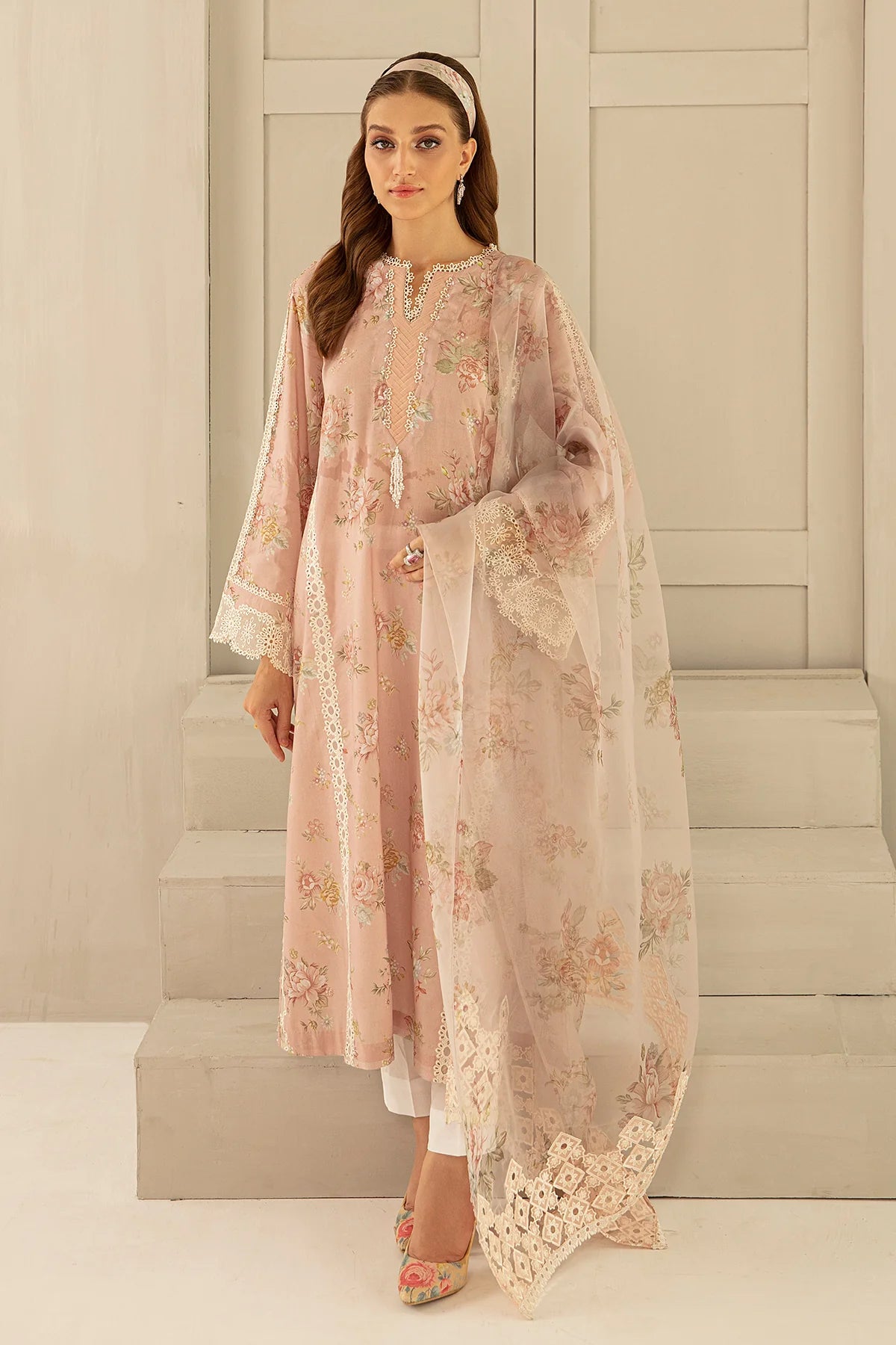 Pink Printed Floral Lawn Dress