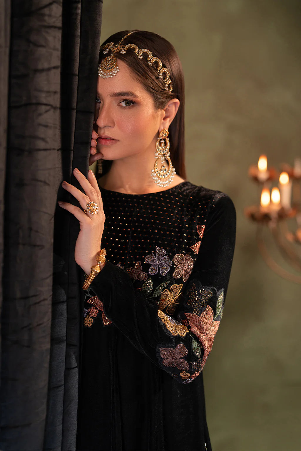 Iznik | Black Velvet Embroidered Frock