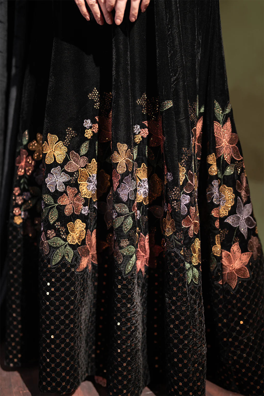 Iznik | Black Velvet Embroidered Frock